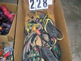 Box of bungee cords, power strips & drop cords