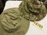 Two Hot Sun/Weather Hats, Camo and Tan