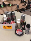 Box Lot of Shoe Care Products; includes Kiwi Select Universal Shoe Stretch, Leather Restorer, Edge D