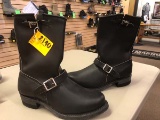 Black Leather Boots with Buckle, Size 13W, (right heel has some separation)