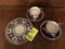 Italian Made Set; includes Two Cups and Saucers, Hot Plate; Chicken Themed, Brown and Green