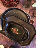 Vintage Hand Painted Tole Trays, Various Sizes and Shapes, Approximately 12 Trays Total