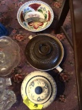 Three Pottery Pieces and Four Bone Plates; Pottery Pieces include Covered Urn (13