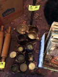 Group of Lusterware Items; includes Creamers, Small Tea Pot, Cups, Small Pitcher and a Wooden Coffee
