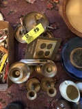 Group of Brass Items; includes Candlesticks, Candle Holders, Baldwin Switch Plates (New)
