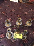 Group of Candlesticks; includes Two Glass, Two Brass, and Three Candle Candelabra (14