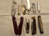 Collection of Nine Vintage Pocket Knives and One All-in-One Tool; includes Stainless Kershaw Knife,
