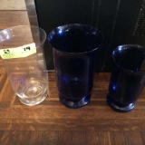 Three Vintage Glass Hurricane Candle Holders/Vases; Cobalt Blue (12