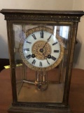 Vintage French Pendulum Mantle Clock, Ivory and Gold Clock Face, Brass and Ivory Case, with Key. 10