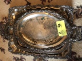 Three Silver Plate Serving Trays and One Pewter Charger Plate (9