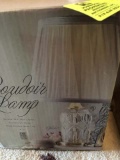 Cut Glass Base Lampe de Boudoir, with Brass Finish Trim and Pleated Shade, New in Box, 14