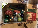 300 Mini Clear Christmas String Lights (new in box) and Assorted Vintage Christmas Ornaments; includ