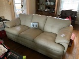 Leather Coach, Beige/Cream Colored, Three Cushioned Seating Sections (matches Lots #1017 and #1018),