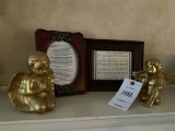 Four Religious Decorative Pieces; includes Two Golden Cherubs/Angels, Framed Copy of Hymn 