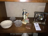 Group of Decorative Items; includes Desk Clock, Figurine, Two Glass Dishes, and Lenox Dish