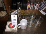 Group of US Marine Corps Glasses, Coffee Mug, Oil Lantern, and Coasters