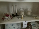 Group of Decorative Items; includes Two Candle Snuffers, Two Pearl Candles with Glass Holders, and P