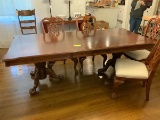 Formal Dining Table with double pedestal  ball and claw base; top inlaid; 2 leaves; excellent condit