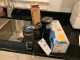 Group of small appliances including Mr. Coffee Electric Coffee Grinder; Contigo travel tumbler; Pamp