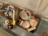 Two box lots of holiday theme serving ware including holly bowl, snowman platter, snowman clock, var