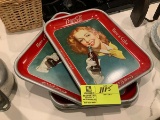 Group of 4 Coke Advertising Trays (all alike)--appear to be vintage featuring image of young lady wi
