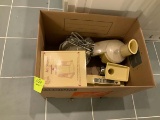 Box Lot including Pampered Chef Ice Shaver, and electric  hand mixer w/glass mixing bowls (yellow) w
