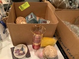 Large box of coasters--glass, bamboo, straw, glass w/sterling rims, painted, etc.