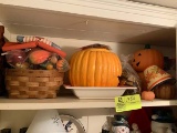 Group of holiday decorator items including snowmen, pumpkin, Christmas, etc.