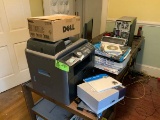 Dell Laser MFP 1815dr printer w/supply of paper, toner cartridge, 2-shelf wood stand.