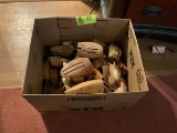 Large box of wood shoe trees (approx. 18 pair)