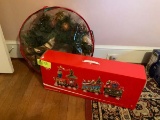 Holiday decorative musical train set fiber optic in original box plus artificial wreath w/fruit