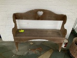 Wood porch bench with heart decoration, 42