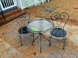Black Metal Patio Set; includes Table and Two Chairs, Heart Shaped Chair Backs