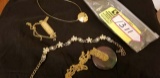 Fashion Jewelry--group of 4 necklaces, oriental designs, gold shell, large pendent on chain, pearl f