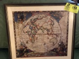 Two Framed Maps of Discovery of the World, Eastern Hemisphere and Western Hemisphere, 21x19