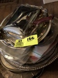 Assortment of Stainless Steel and Silver Serving Trays and a Crumber