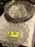 Pressed Glass Deviled Egg Dish and Silver Tray and Glass Insert Crudite Server