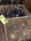 Assorted Glasses; includes Three Brandy Snifters, Six Wine Glasses with Blue Bases, Six Martini Glas