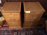 Pair of Two Drawer Oak File Cabinets with Brass Pulls, 27