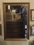 Large beveled hall mirror, gold frame, 58