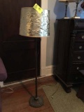 Metal floor lamp w/ vintage hand-punched shade with dogwood blooms, 58