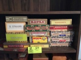 Group of 14 cardboard collectible cigar boxes, including Monte Cristo, Bolivar, Partages & Macanudo