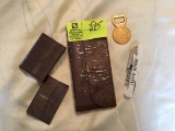Vintage Leather Wallets/Card Holders, Wine Opener, and Bottle Openers