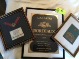 Three Framed Champagne/Wine Advertising Pieces, 20x16, 11x13.5, and 11x13.5