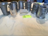 Seven Pewter Noggins; Various Styles/Designs (some are Michelob)