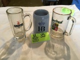 Two Glass Beer Mugs and One Beer Stein
