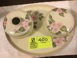 Vintage Ladies' Dresser Set and Tray (12.5x9.75) with Pink Floral Designs