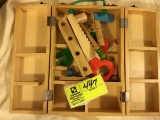 Wooden Toy Tool Set in Wooden Tool Box (11.75x8x3)