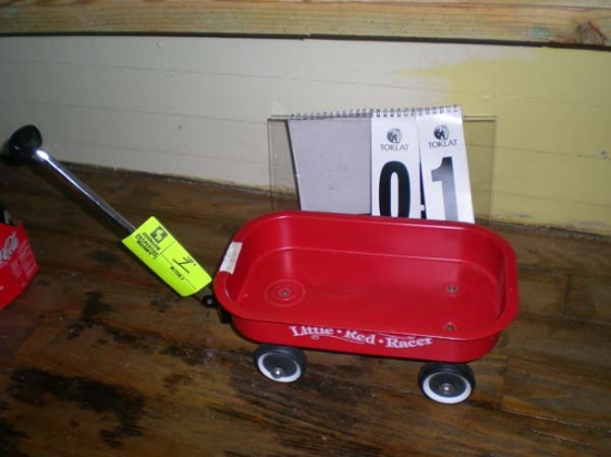 Little Red Racer wagon, 12 1/2"l x 7 1/2"w x 5"t, 11" handle, 2 1/2" wheels