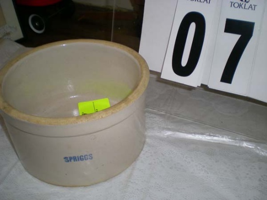 Crock marked "Spriggs", 8" x 4 1/2"